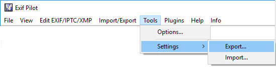 Export Settings from Exif Pilot